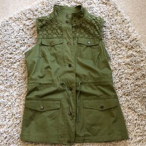 Olive Green Vest with Eyelet Detail and Tie Waist